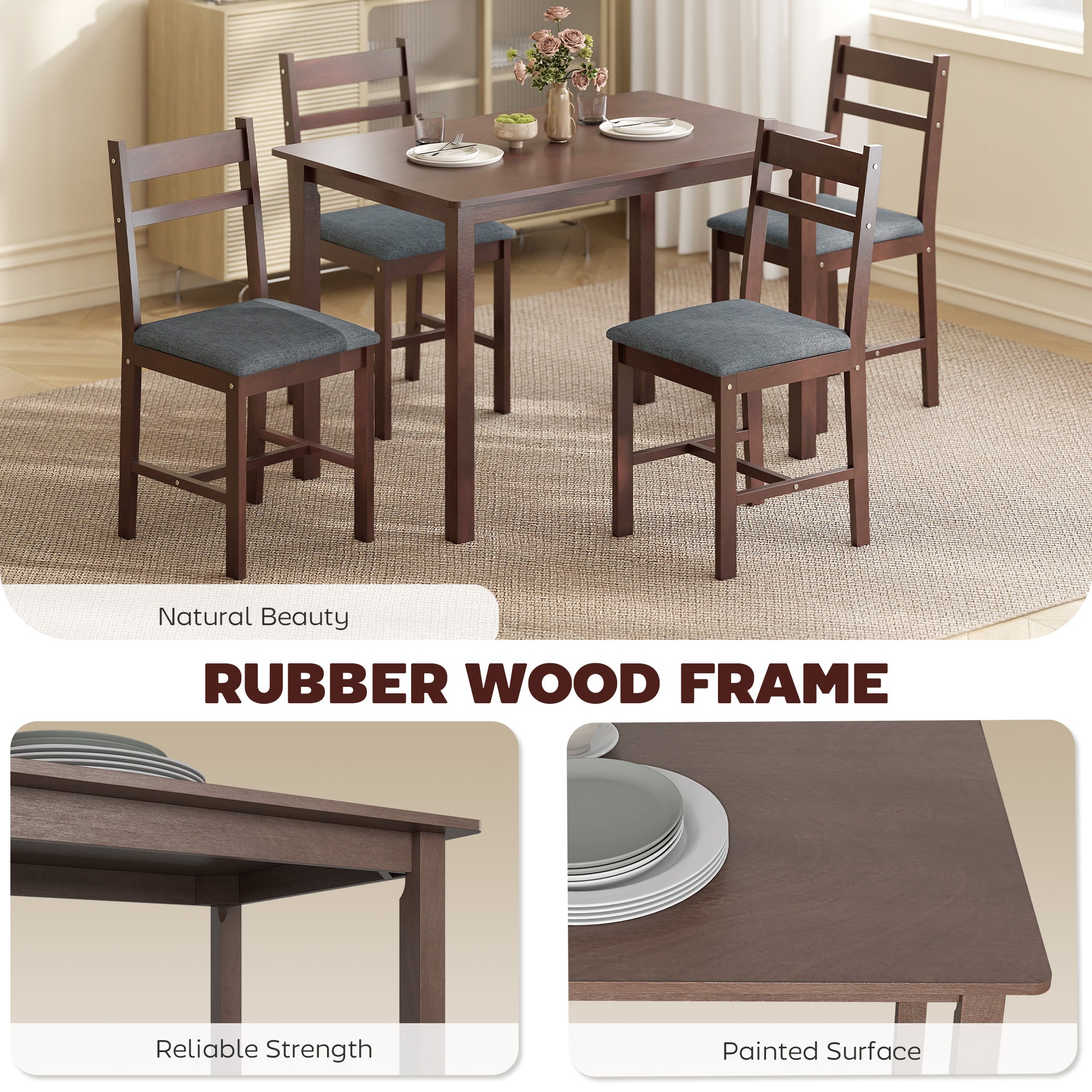 Modern Gray Walnut Dining Table Set | Space-Saving Furniture