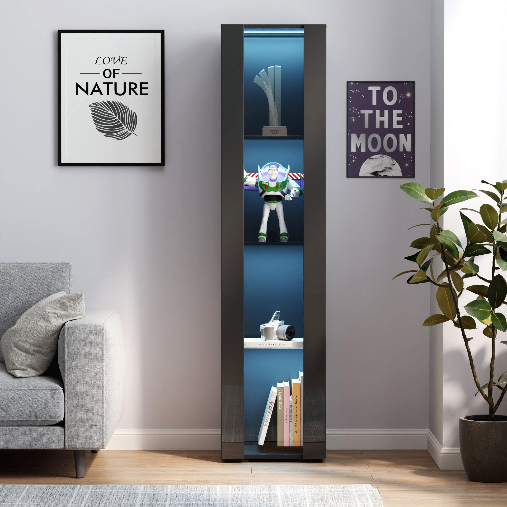 Black Side Cabinet With Aluminum Strip Lamp | Modern LED Display Storage Cabinet – NGC Upgrades