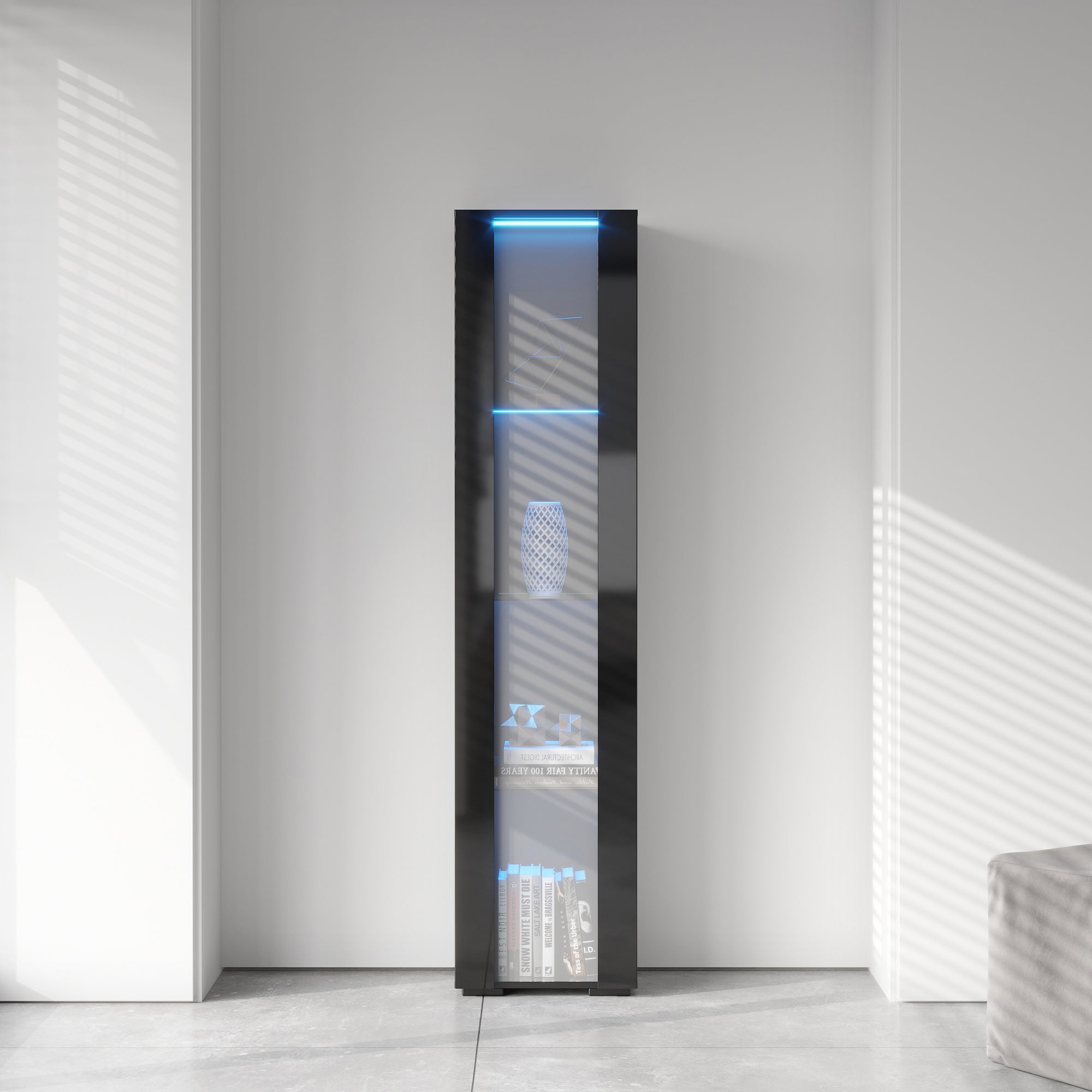 Black Side Cabinet With Aluminum Strip Lamp | Modern LED Display Storage Cabinet – NGC Upgrades