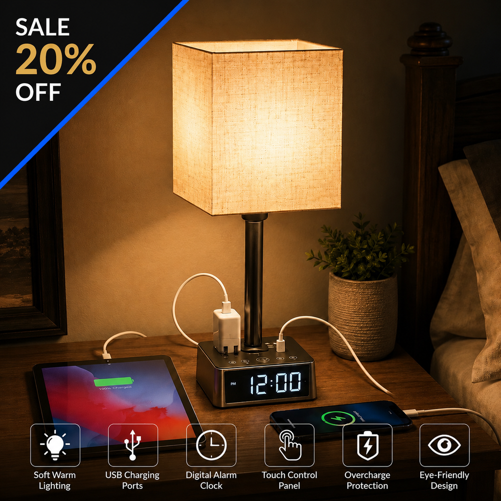 Night Stand  Lamp with Charging Station | Modern Smart Home Lamp