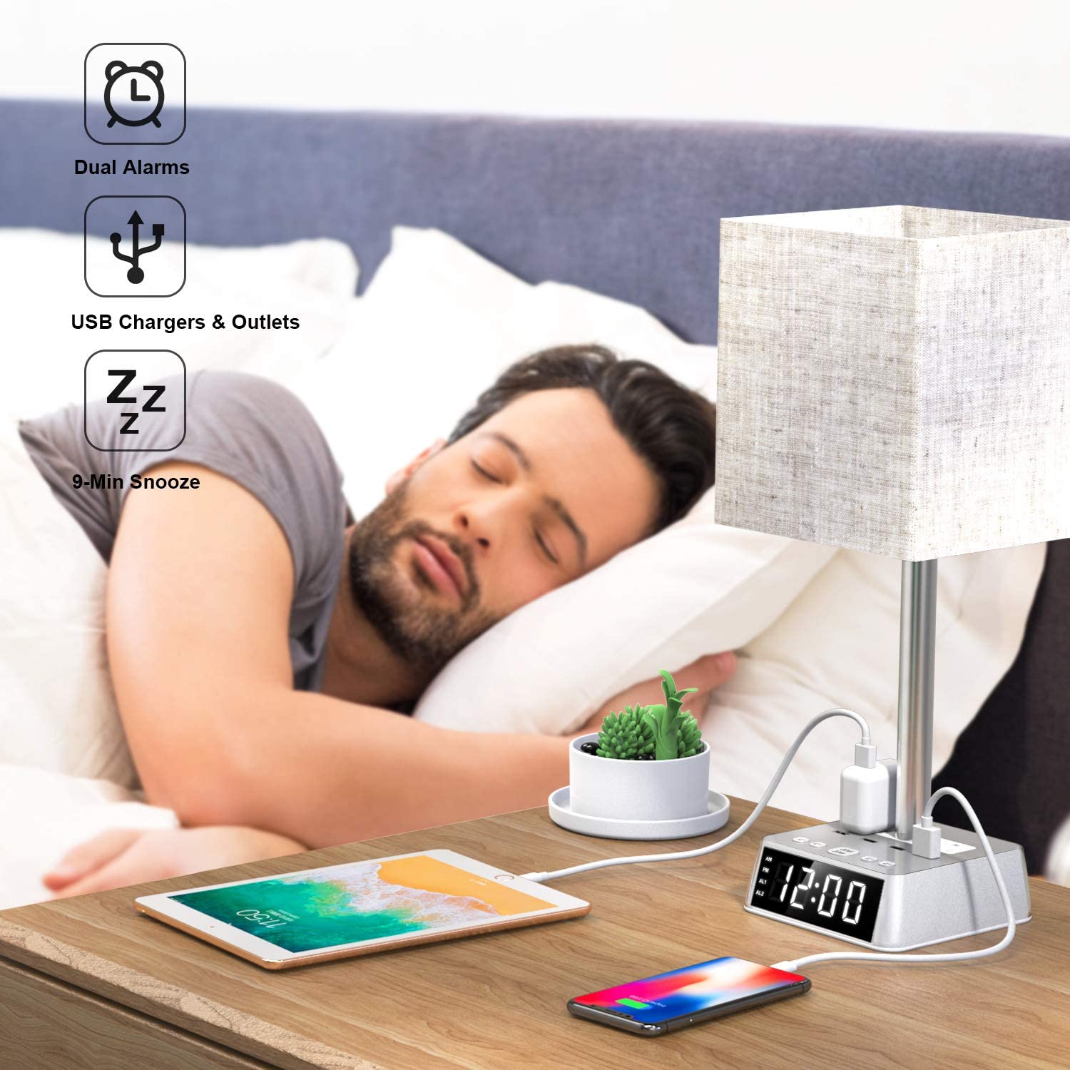 Night Stand  Lamp with Charging Station | Modern Smart Home Lamp