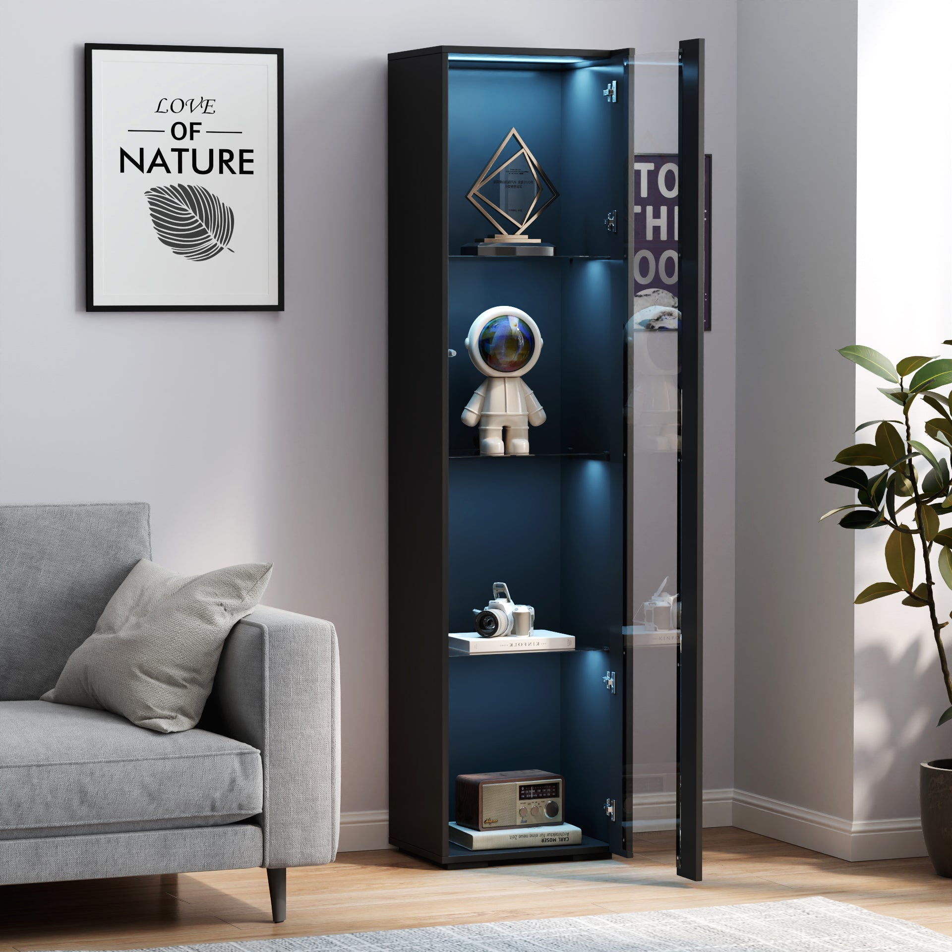 Black Side Cabinet With Aluminum Strip Lamp | Modern LED Display Storage Cabinet – NGC Upgrades