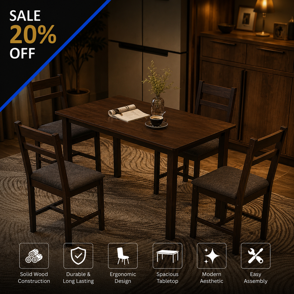 Modern Gray Walnut Dining Table Set | Space-Saving Furniture