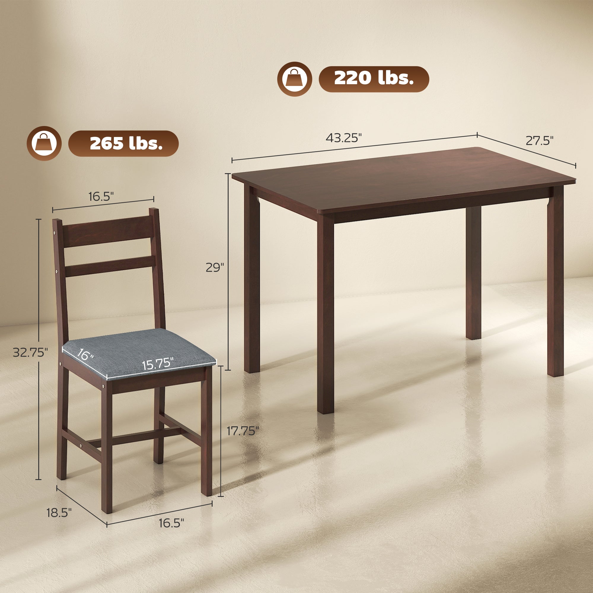 Modern Gray Walnut Dining Table Set | Space-Saving Furniture