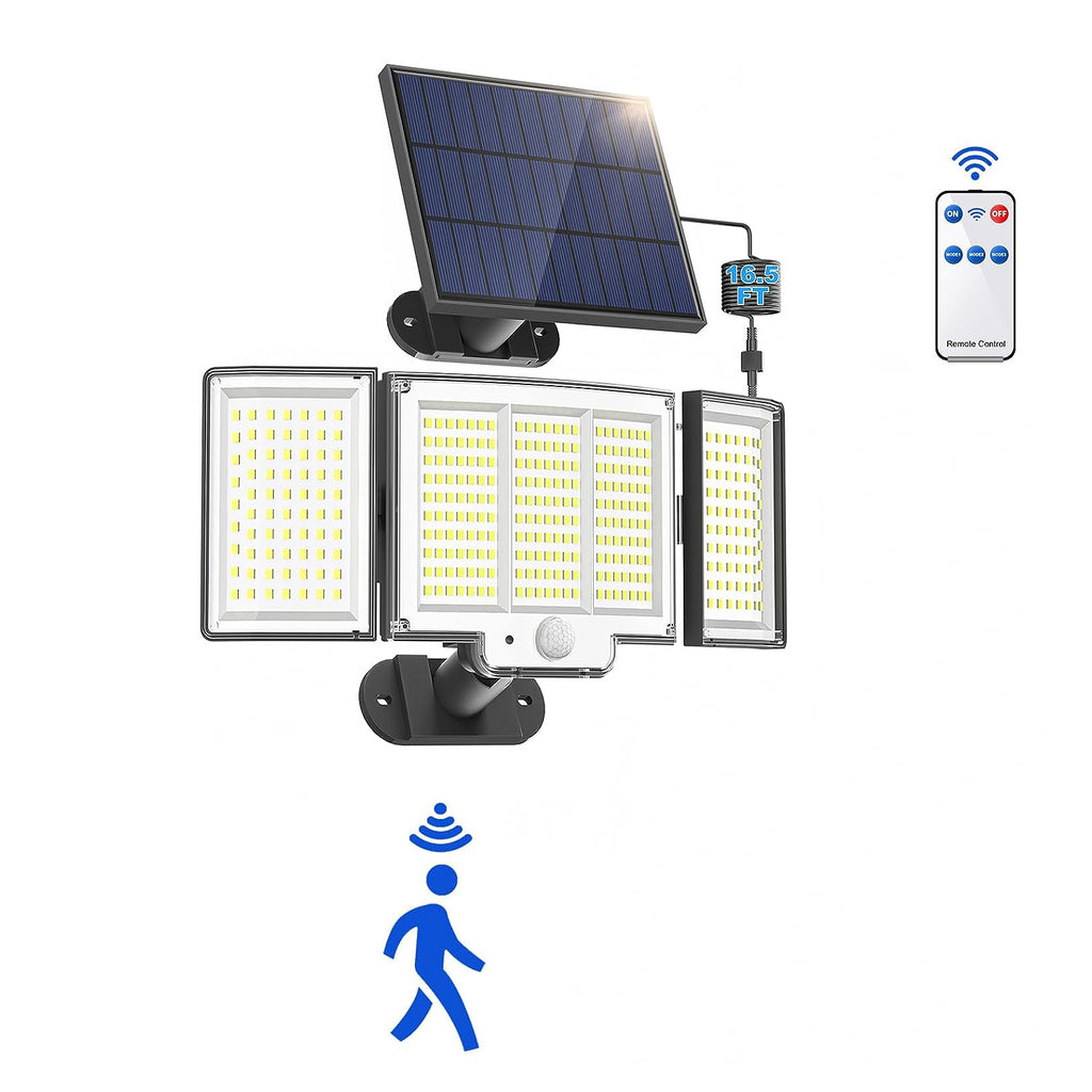 1,2 Pack Solar Lights Outdoor 348 LED Motion Sensor Lights With Remote Control  3 Head Waterproof