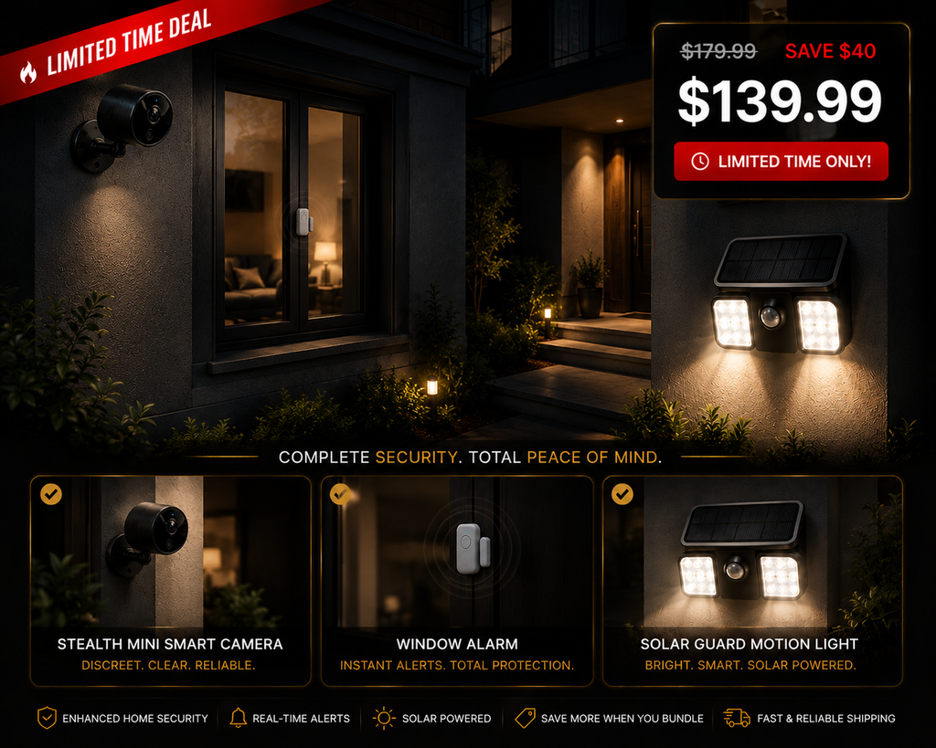 Smart Home Security Bundle | Camera, Alarm & Motion Light Kit