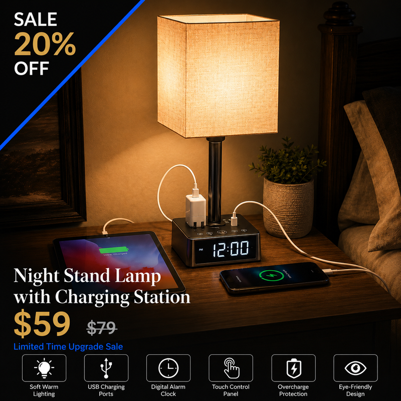 Night Stand  Lamp with Charging Station | Modern Smart Home Lamp
