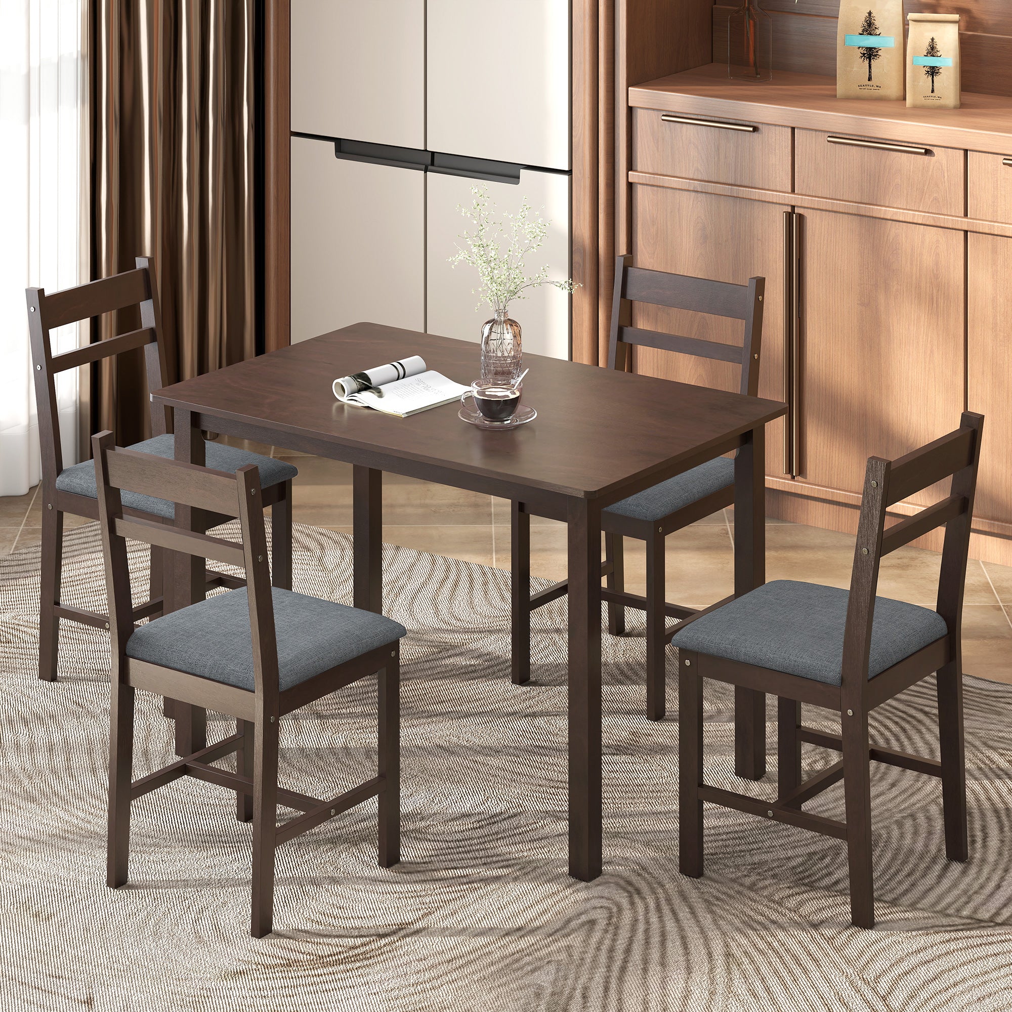 Modern Gray Walnut Dining Table Set | Space-Saving Furniture