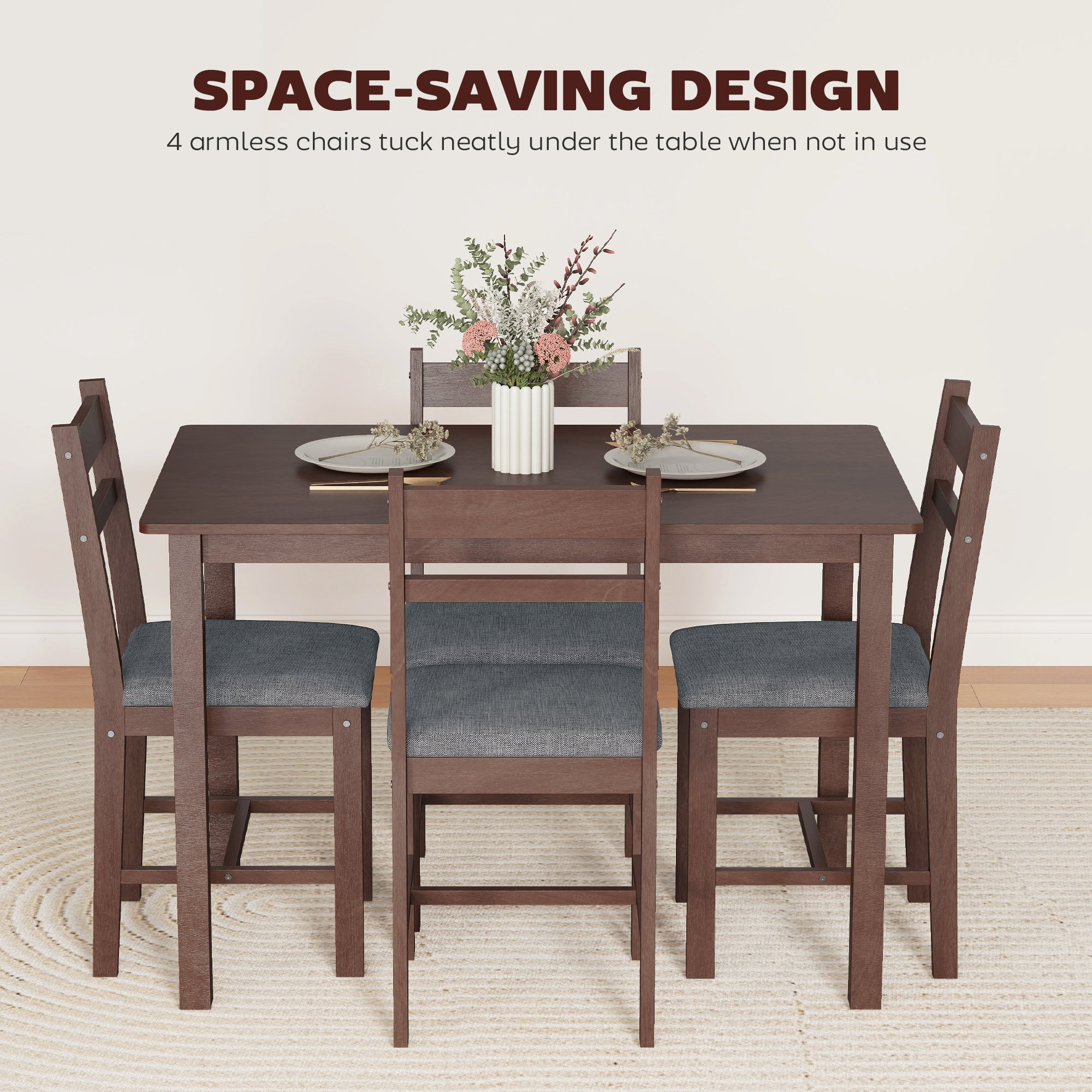 Modern Gray Walnut Dining Table Set | Space-Saving Furniture