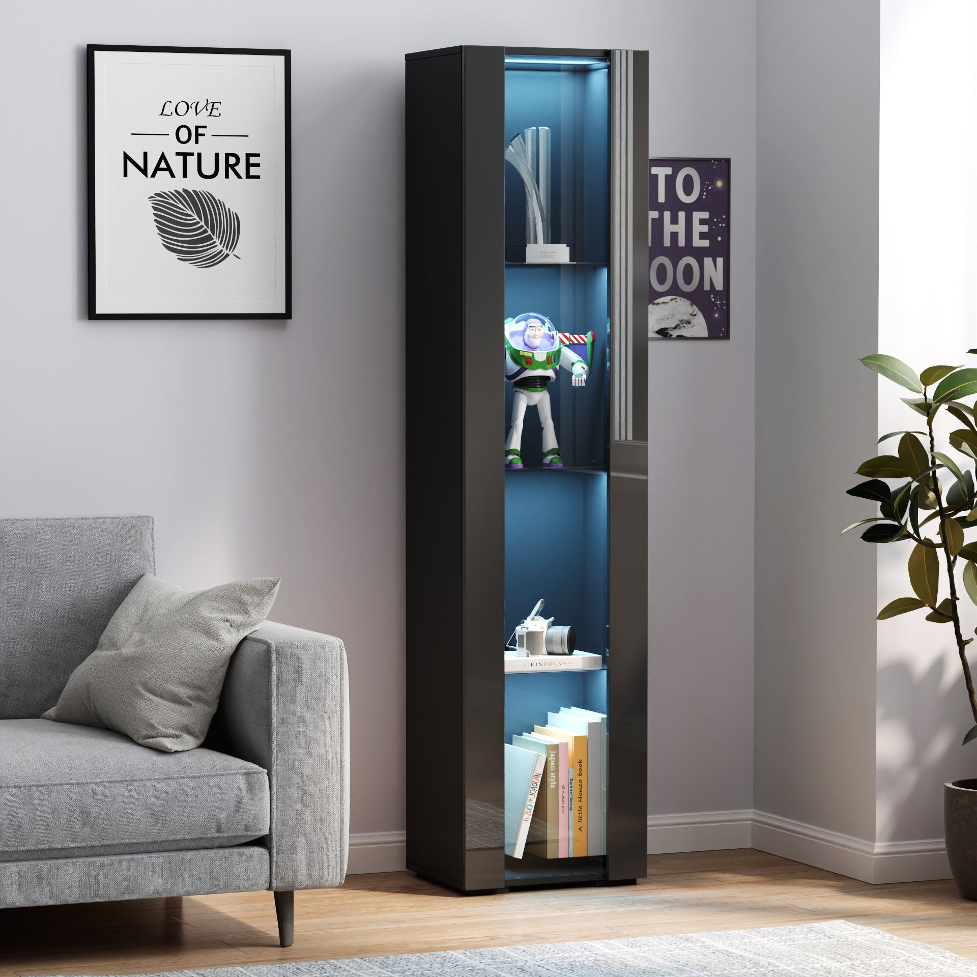 Black Side Cabinet With Aluminum Strip Lamp | Modern LED Display Storage Cabinet – NGC Upgrades